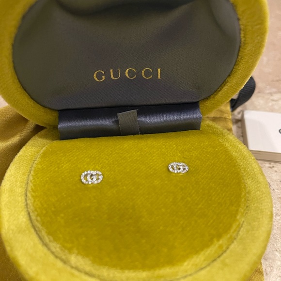 Gucci Jewelry - GUCCI Logo GG 14K White Gold Pave Diamond Earrings